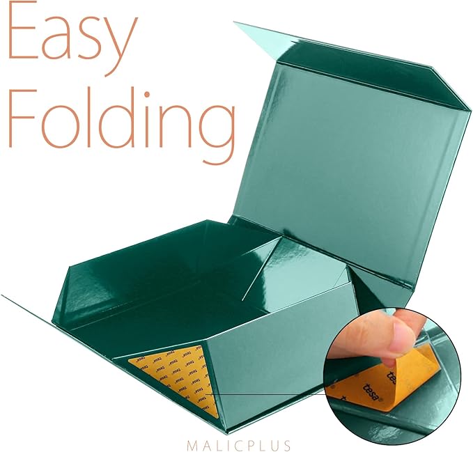 6 Christmas Large Gift Boxes with Lids 13.5x9x4.1 Inches, Green Groomsmen Proposal Gift Boxes with Magnetic Closure for Father's Day or All Occasion (Glossy Green)