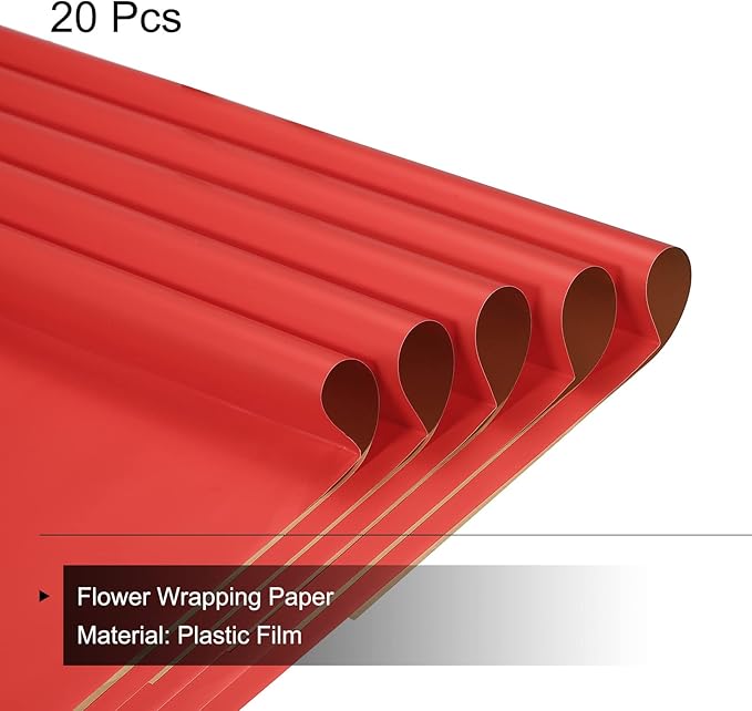 MECCANIXITY 20 Pcs Double Sided Color Flower Wrapping Paper Red+Gold 22.8"x22.8" Waterproof for Florist Bouquet Supplies, DIY Crafts, Gift Box Packaging