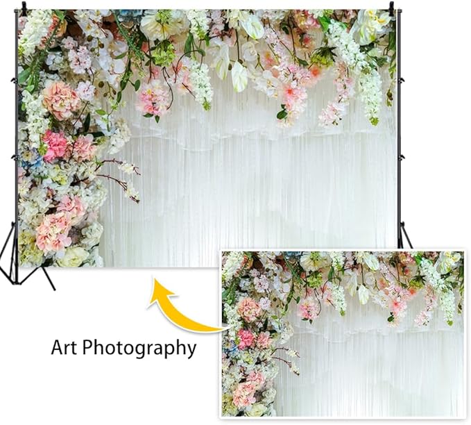Leowefowa Floral Wall Backdrops for Photoshoot 10x7ft Vinyl Romantic Rose Flower Curtain Photography Background for Proposal Engagement Banner Bridal Shower Party Wedding Decor Studio Props