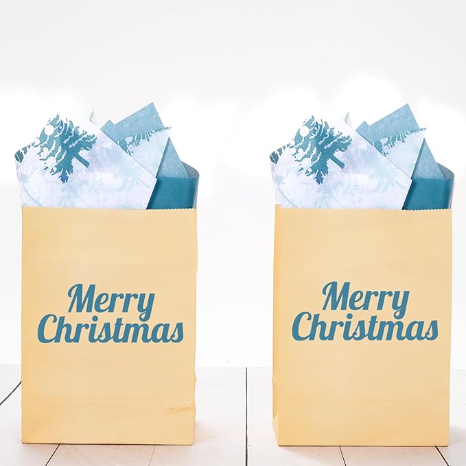 Whaline 100 Sheets Christmas Tissue Paper Blue Xmas Tree Gift Wrapping Paper Decorative Art Paper for Winter Home Party DIY Crafts Supplies, 14 x 20 Inch