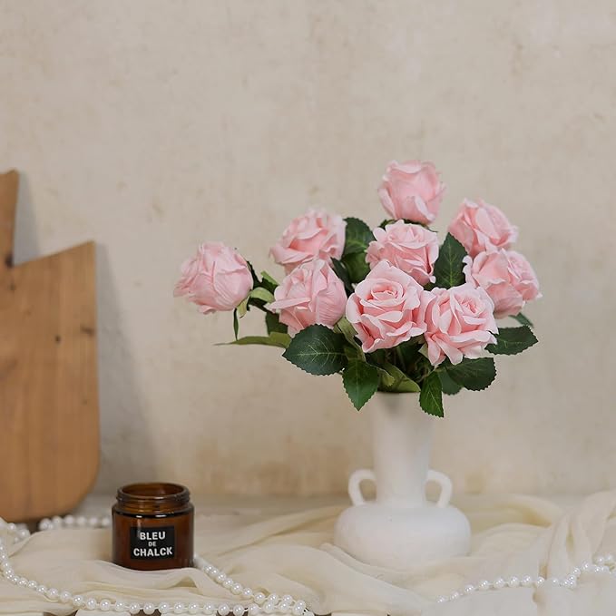 YXZZWL 60 Pcs Artificial Roses in Bulk, Fake Silk Roses Realistic Roses Stem Faux Roses Bouquet for Wedding Centerpieces Flower Arrangement Home Decor (Pink)