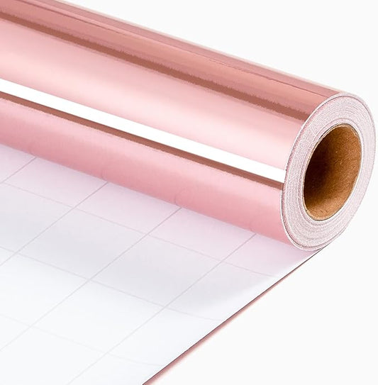 Merture Pink Wrapping Paper Roll - 17 In X 16.4 Ft(23.3 sq.ft.) Metallic Pink Solid Color Gift Wrap with Grid Cutting Lines for Valentines Day, Mothers Day, Wedding, Baby Shower, Birthday, Christmas