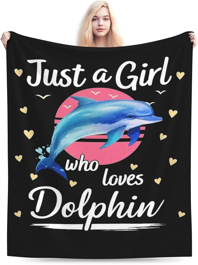 Dolphin Blanket for Girls Ocean Throw Blanket Sea Animal Soft Cozy Fleece Fuzzy Stuffed Plush Flannel Gifts for Women Kids Adults 40''x50''