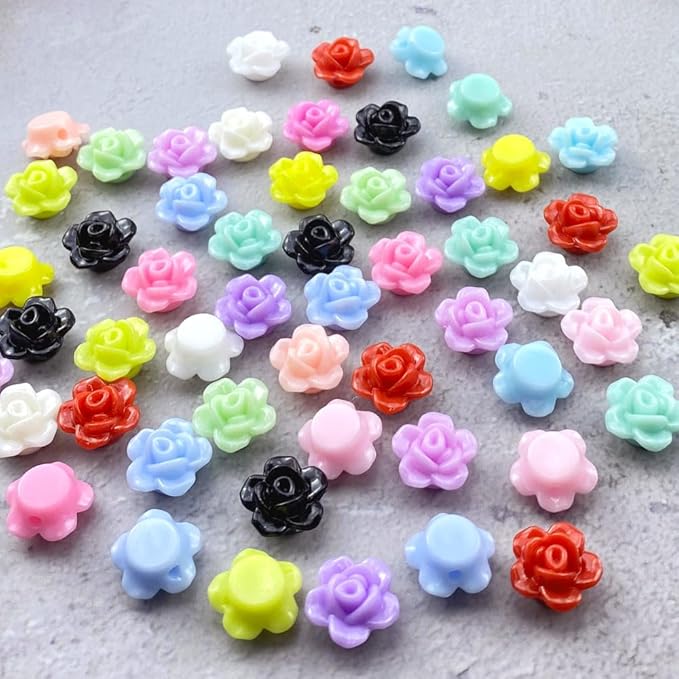 200pcs Acrylic Rose Flower Beads Candy Color Flat Back Spacer Beads Loose Pastel Colorful Decor for DIY Crafts Jewelry Making Bracelet Necklace Earrings(Rose Red)