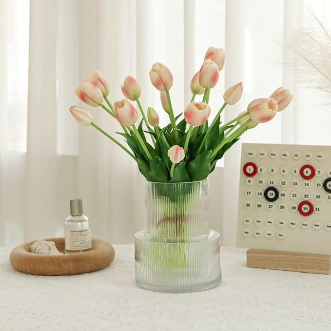 10PCS Peachy Fake Tulips Artificial Flowers Real Touch Latex Faux Tulips UV Resistant Fake Flowers Bouquet for Table Home Decor Party Wedding Garden Decoration