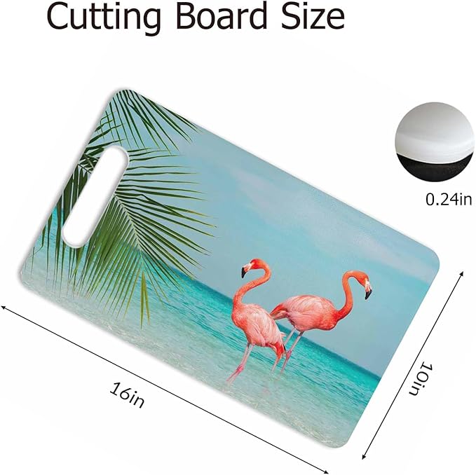 Flamingo Cutting Board with Handles Bird Blue Sea Sunny Sky Clouds Leaves Cutting Boards Plastic Safe Chopping Board for Kitchen 16" x 10" x 0.24"