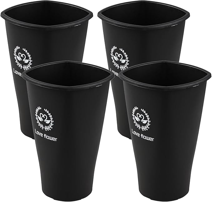 Pekky Black Plastic Flower Bucket, Small Floral Buckets for Cut Flowers, 4-Pack