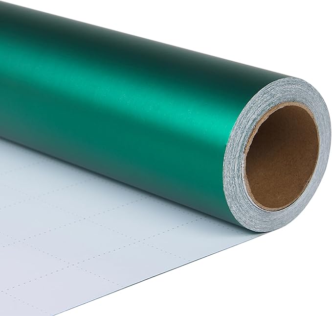 ZINTBIAL Metallic Green Wrapping Paper Roll with Cut Lines - Solid Green Holiday Gift Wrap for Graduation, Christmas, Birthdays, Baby Shower, Wedding - 17.5 in x 33 ft (48 sq. ft), Easy to Cut