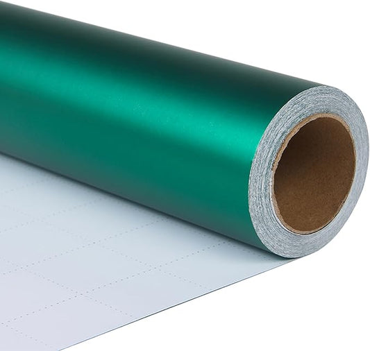 ZINTBIAL Metallic Green Wrapping Paper Roll with Cut Lines - Solid Green Holiday Gift Wrap for Graduation, Christmas, Birthdays, Baby Shower, Wedding - 17.5 in x 33 ft (48 sq. ft), Easy to Cut