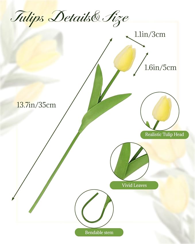 MACTING 30 PCS Artificial Tulip Flowers 13.7" Real Touch Fake Flowers Faux PU Tulips for Floral Arrangement Table Centerpieces Kitchen Home Indoor Outdoor Summer Decorations(Mix Green)