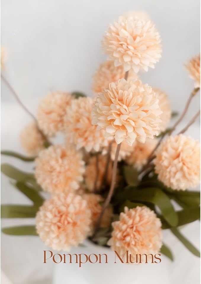 5 Pcs Fall Artificial Chrysanthemum Silk Flowers, 21" Long Stem Faux Mini Mums Flower Bulk, Floral Arrangements for DIY Bouquet Home Wedding Table Centerpiece Decor (No Vase)