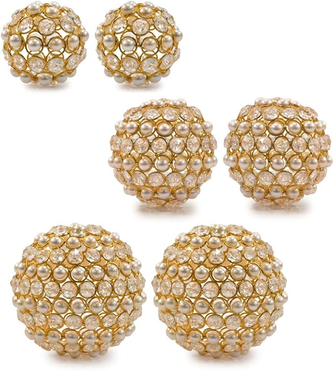 Modern Day Accents 3877 Facetas Perla 3" Silver Cristal & Pearl Spheres - Set of 2, Home Decor, Coffee Table Decor, Decorative Balls, Gem Sphere Ball, Modern Home Decor, Bowl fillers, Gemstone