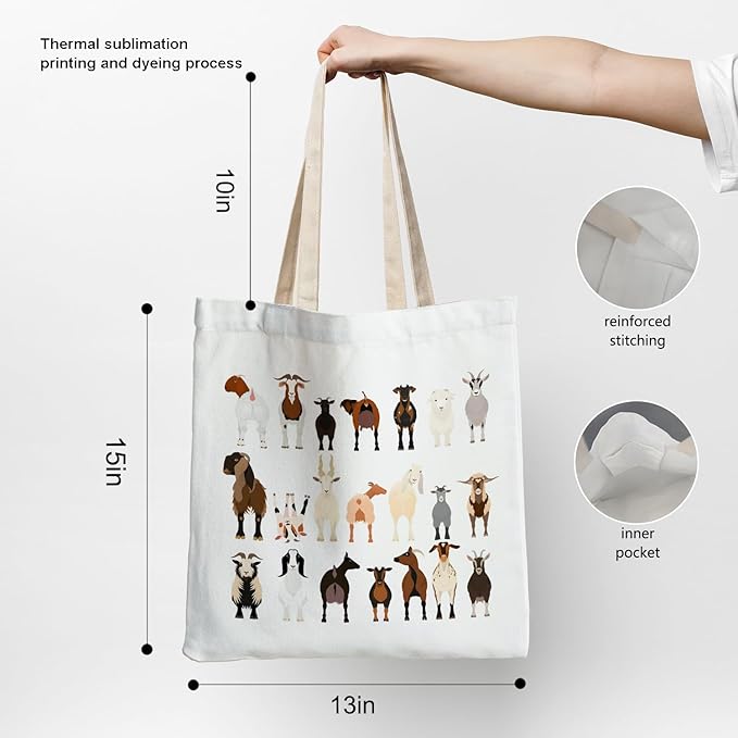 Canvas Tote Bag - Breeds of Goats Tote for Women, Animal Lover's Gift, Funny Goat Gift, Reusable Shopping Bag