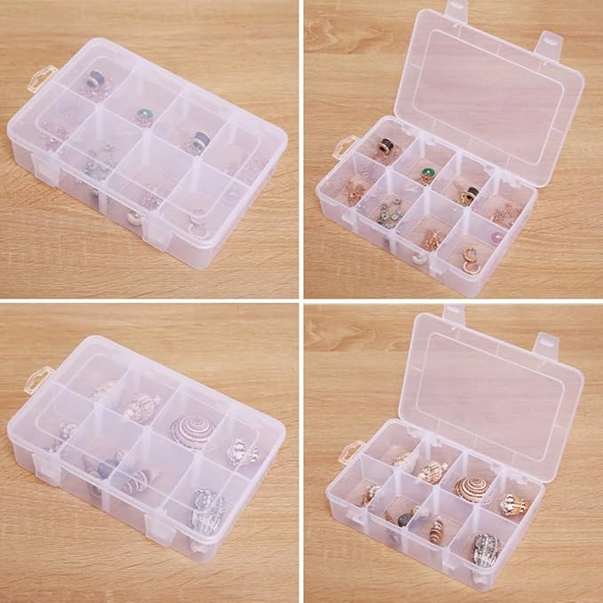 2 Packs 8-Compartments Art Supply Container, Clear Plastic Organizer Box with Dividers for Crafts Jewelry Fishing Tackles Hardware Metal
