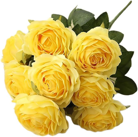 Jasion Artificial Roses Flowers 10 Heads Arrangement Silk Bouquet Glorious Meanings for Home Office Parties and Wedding Decoration (Yellow)