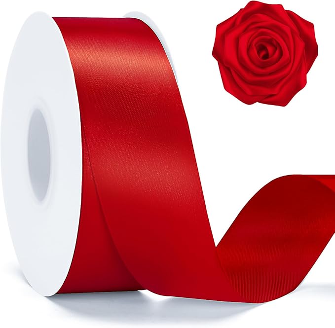 KINGLAKE Red Satin Ribbon 1 1/2 inch x 50 Yards - Polyester Silk Hair Ribbons, Fabric Red Ribbon for Gift Wrapping, Crafts Bows, Floral Bouquets, Wedding Christmas Valentines Day
