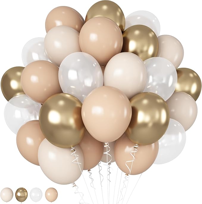 Sand White Gold Balloons 12 Inch White Beige Boho Latex Balloons with Metallic Chrome Gold Nude Neutral Cream Helium Balloon for Baby Shower Bride Wedding Birthday Anniversary Party Decorations
