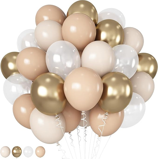 Sand White Gold Balloons 12 Inch White Beige Boho Latex Balloons with Metallic Chrome Gold Nude Neutral Cream Helium Balloon for Baby Shower Bride Wedding Birthday Anniversary Party Decorations