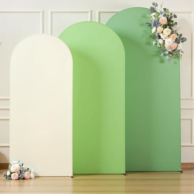 Boho Arch Backdrop Cover 6FT 5FT 4FT Stretchy Wedding Arch Covers Set of 3 Spandex Fitted Sage Green Light Green Cream Fabric Backdrop Cover for Party Baby Shower Birthday Decoration