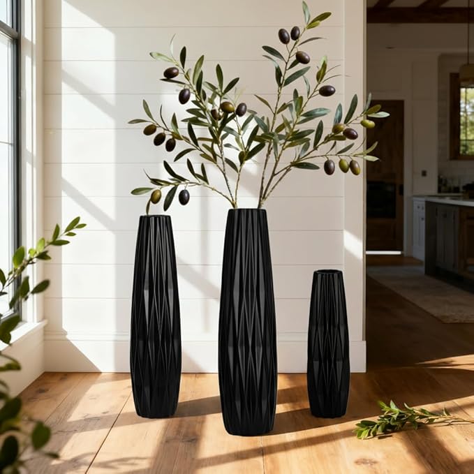 Black Ceramic Tall Floor Vase – 28" Modern Minimalist Decorative Large Vase for Living Room Corner, Entryway, or Office Home Decor