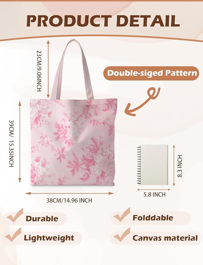 Floral Tote Bag, Floral Bag for Women, Reusable Grocery Bags Shopping Bags