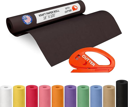 Black Kraft Paper Roll 18" x 1200" (100 feet) with Cutter - USA-Made Gift Wrapping Paper for Packing, Moving, Shipping & Crafts/Arts - 100% Recyclable Natural Craft Material by IDL Packaging
