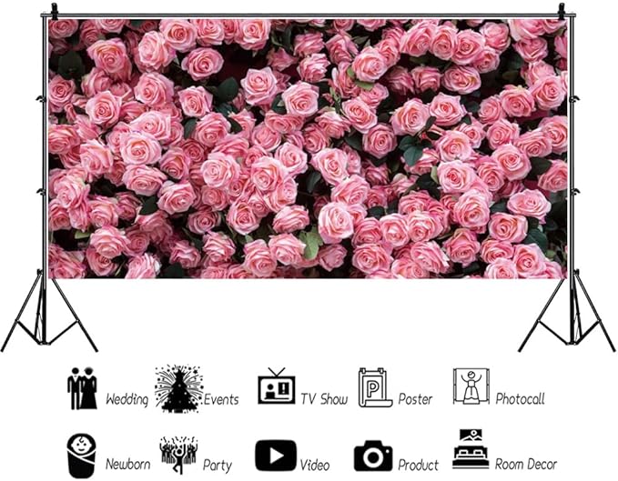 6x4ft Flower Backdrop Pink Rose Floral Wall Photography Background Birthday Baby Shower Wedding Party Banner Decorations Supplies Photo Booth Props