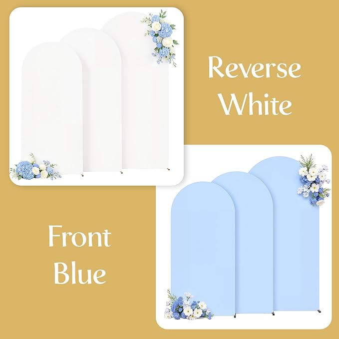 White and Blue Arch Backdrop Cover 7.2FT 6.6FT 6FT Arch Covers Stretchy Backdrop Set of 3, Wedding Arch Cover Spandex Fitted Double-Color Fabric Arch Covers for Party Baby Shower Birthday Decoration