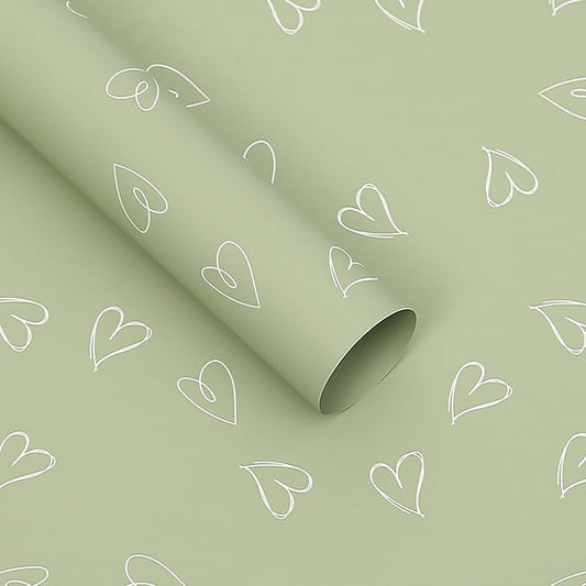 MLSG 20 Sheet Solid Color Heart Wrapping Paper - Waterproof Floral Bouquet Wrapping Paper, Florist Supplies Packaging Paper for Wedding Birthday Gift Wrap Paper (Matcha Color)