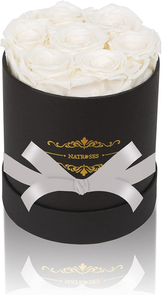 NATROSES 7 Piece Preserved Roses in a Box, Preserved Flowers for Birthday, Flower Gifts for Mothers Day (White)
