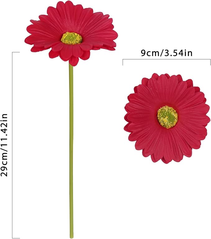 IPOPU Gerbera Daisy Artificial Flowers,20PCS Red Daisy Flowers Artificial Fake Daisies for Wedding Party Office Home Decorations(Red)