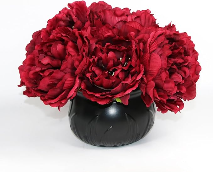 Tinsow Artificial Peony for Fall Home Decoration, 5 Pcs Red Faux Peonies for Halloween Decoration, Silk Flowers Bouquet,(10, Maroon)