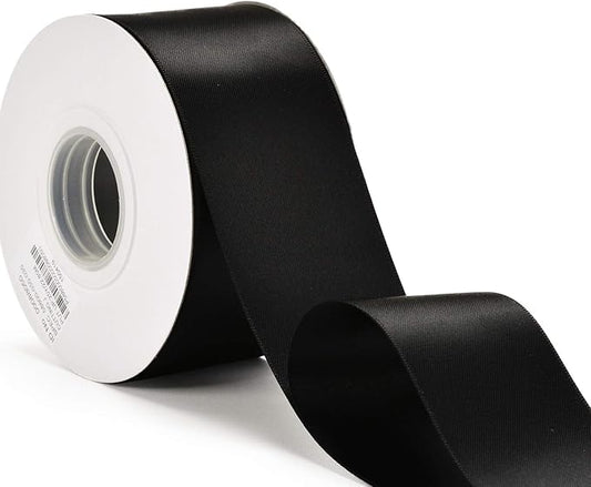 YAMA Double Face Satin Ribbon - 2 Inch 25 Yards for Gift Wrapping Ribbons Roll, Black