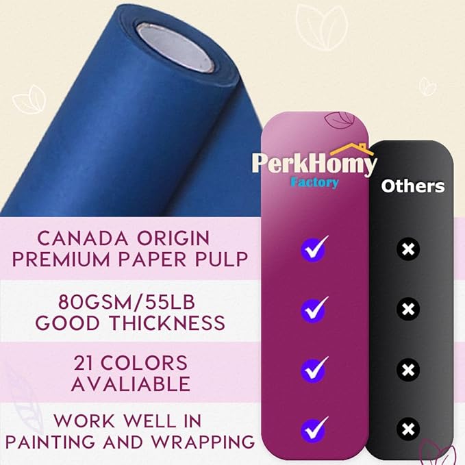 PerkHomy Blue Kraft Paper Roll 17.5" x 960" (80') for Gift Wrapping Bulletin Board Bouquet Flower Kids Wall Art Craft Packing Moving Shipping Parcel Postal Floor Covering Table Runner 80GSM 55LB