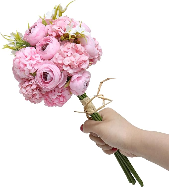 Zerzsy Artificial Flowers Bouquets, Mixed Pink Artificial Peonies, Fake Flower Bride Holding Flowers Faux Floral for Home Wedding Spring Decor