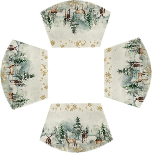 Artoid Mode Christmas Snowflakes Deers Wedge Placemats for Round Table Set of 4, Winter Seasonal Kitchen Dining Table Decoration for Indoor Party Home
