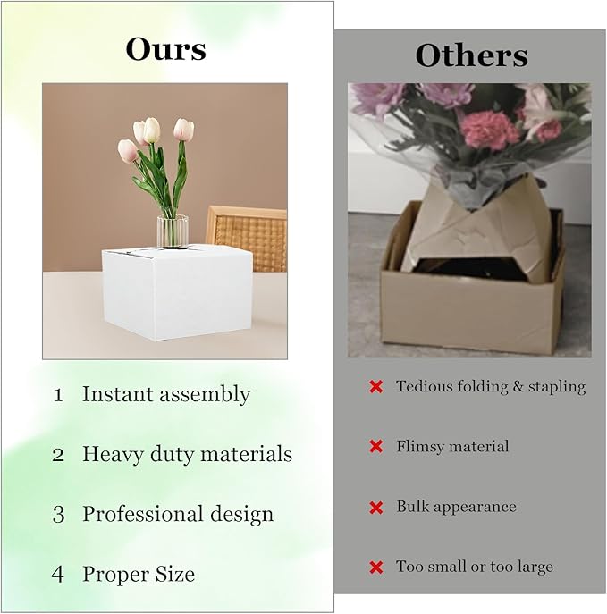 tonchean 100PCS Cardboard Delivery Boxes for Florists, Quick Fold Florist Delivery Box, Flower and Vase Boxes for Secure Floral Arrangements During Transport, 6" x 6" x 4"