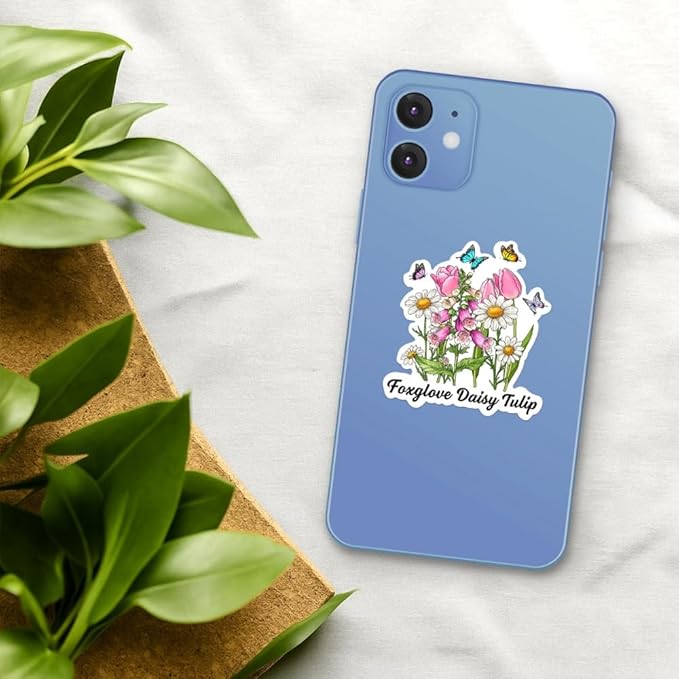 HANDICHI Design 5-Pack 6 Inch Foxglove Daisy Tulip Stickers – Floral Vinyl Decals, FDT Bumper Stickers, Waterproof Aesthetic Flower Sticker Pack for Laptops, Water Bottles, Journals