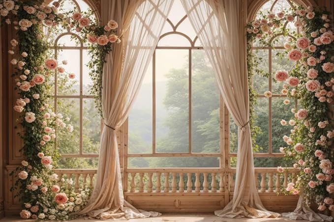 Kate Flower Wall Backdrops for Photography Arch Photo Background Window Curtain Wedding Photo Prop, 10x6.5ft
