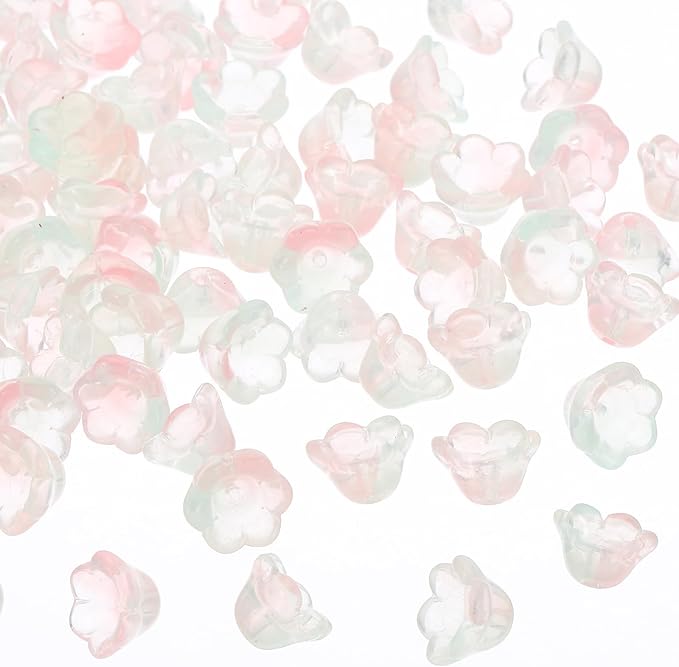 PATIKIL Glass Trumpet Flower Beads, 200 Pcs Gradient Flower Bead Charm for Jewelry Making DIY Craft, Bracelets, Earrings, Necklaces Decorations, Pink, Green