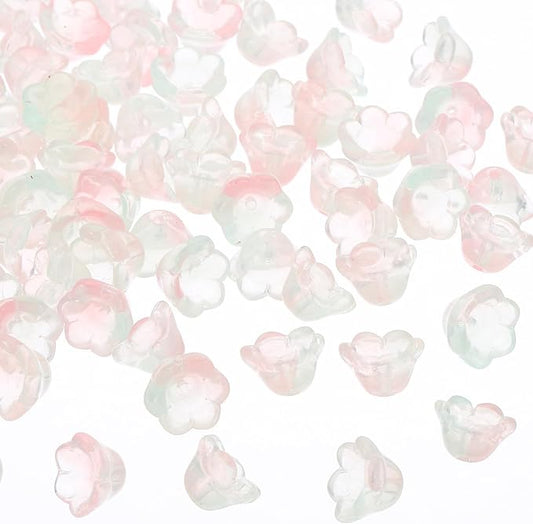 PATIKIL Glass Trumpet Flower Beads, 200 Pcs Gradient Flower Bead Charm for Jewelry Making DIY Craft, Bracelets, Earrings, Necklaces Decorations, Pink, Green