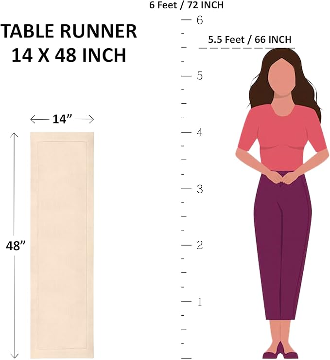 Solino Home Linen Table Runner 48 Inches - Narrow Stripe 100% Pure Linen Peach and White Farmhouse Table Runner 14 x 48 Inch Ideal for Dresser and Coffee Tables, Valentines, Spring, Easter