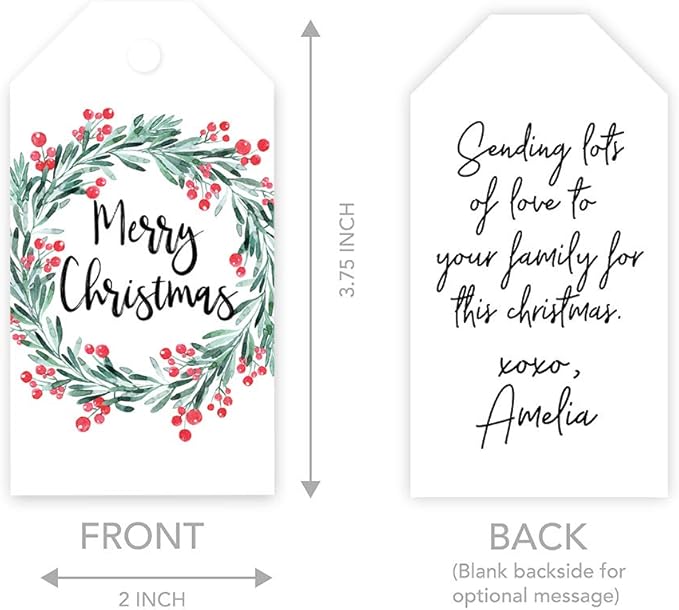 Andaz Press Christmas Holiday Season Classic Gift Tags, Merry Christmas to from Classic Favor Tags, Holly Wreath Design, for Holiday Events, Parties, and Favors, 60-Pack