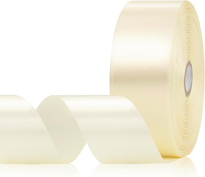 Ivory Satin Ribbon 1-1/2 Inch 60 Yards, Cream Solid Polyester Fabric Ribbons for Eternal Flower Bouquet, Gift Wrapping, Nursery Party, Crafts and Wedding