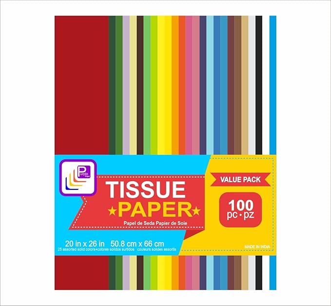 Gift Tissue Paper for Gift Bags - Tissue Paper Bulk | 25 Assorted Colors 200 Sheets 20x26 Inch | Premium Quality Bold Colored for Crafts, Wrapping, Packaging, Birthday, Holiday, Christmas
