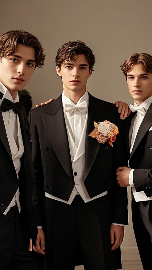 TINGE TIME Single Pocket Boutonniere for Man Groom, Best Man Boutonniere for Wedding, Prom, Homecoming, Anniversary, Graduation, Christmas Dinner(BurntOrange)