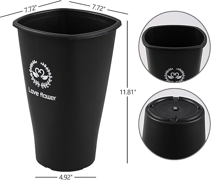 Pekky Black Plastic Flower Bucket, Small Floral Buckets for Cut Flowers, 4-Pack