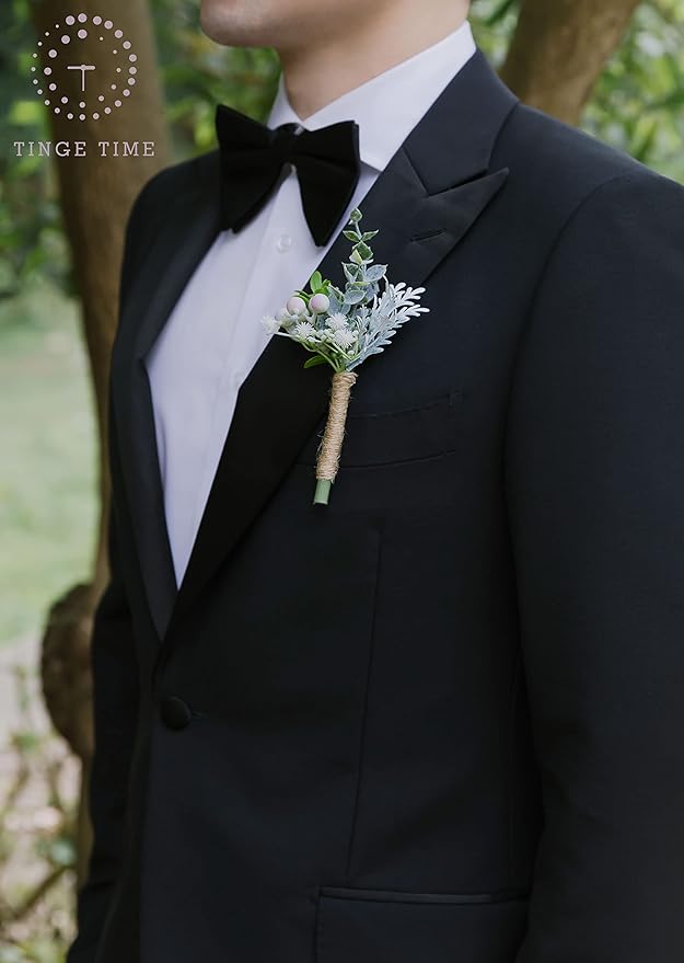 TingeTime Boutonniere for Men, Set of 6, Groom and Groomsmen Boutonniere for Wedding, Prom, Homecoming, Anniversary, Graduation (6, Fresh Green)