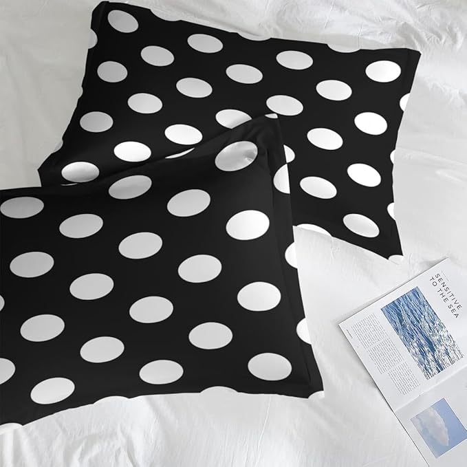 Comforter Set Twin Size, Polka Dot 5 Pcs Bedding for Kids and Adults, Black and White Bed Sheet Sets with Fitted Sheet Pillowcase & Sham for Bedroom Bed Decor