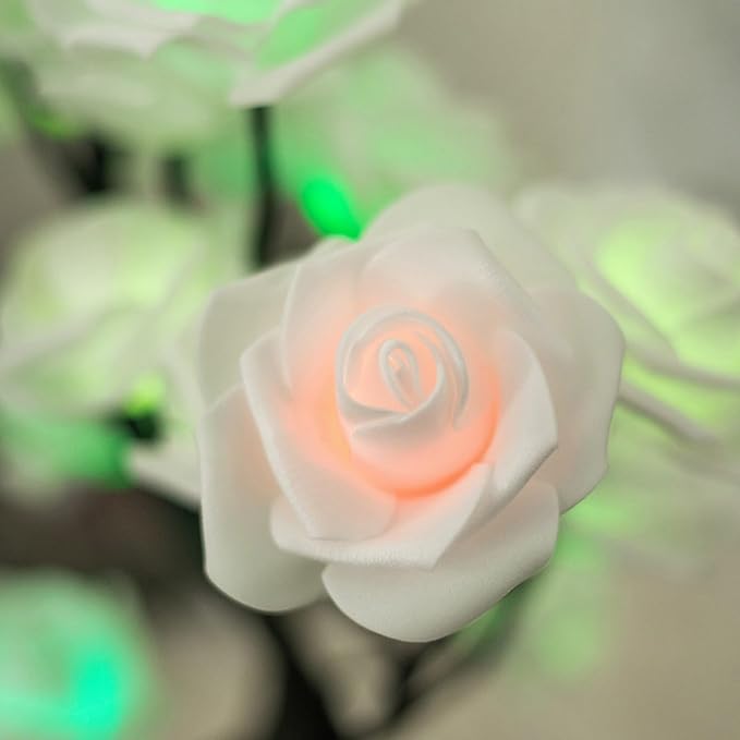 Rose Flower Tree Lamp - LED Rose Tree Table Lamp USB/Battery Powered Artificial Bonsai Flower Night Light for Bedroom Living Room Party Wedding Valentines Mothers Day Decor (White)